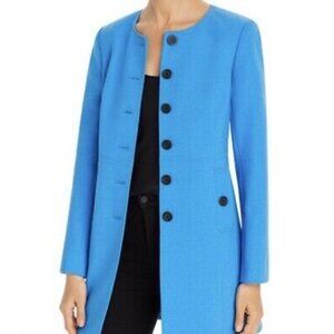 Karl Lagerfeld Paris Bright Blue Lined Long Coat with Black Buttons